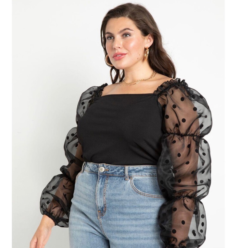 ELOQUII Flocked Organza Sleeve Top